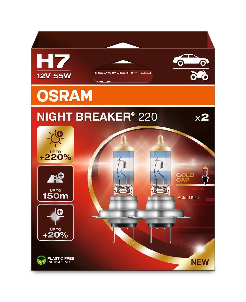 Set 2 becuri auto Osram H7 Night Breaker 220, Cutie Duo, model 64210NB220-2HB